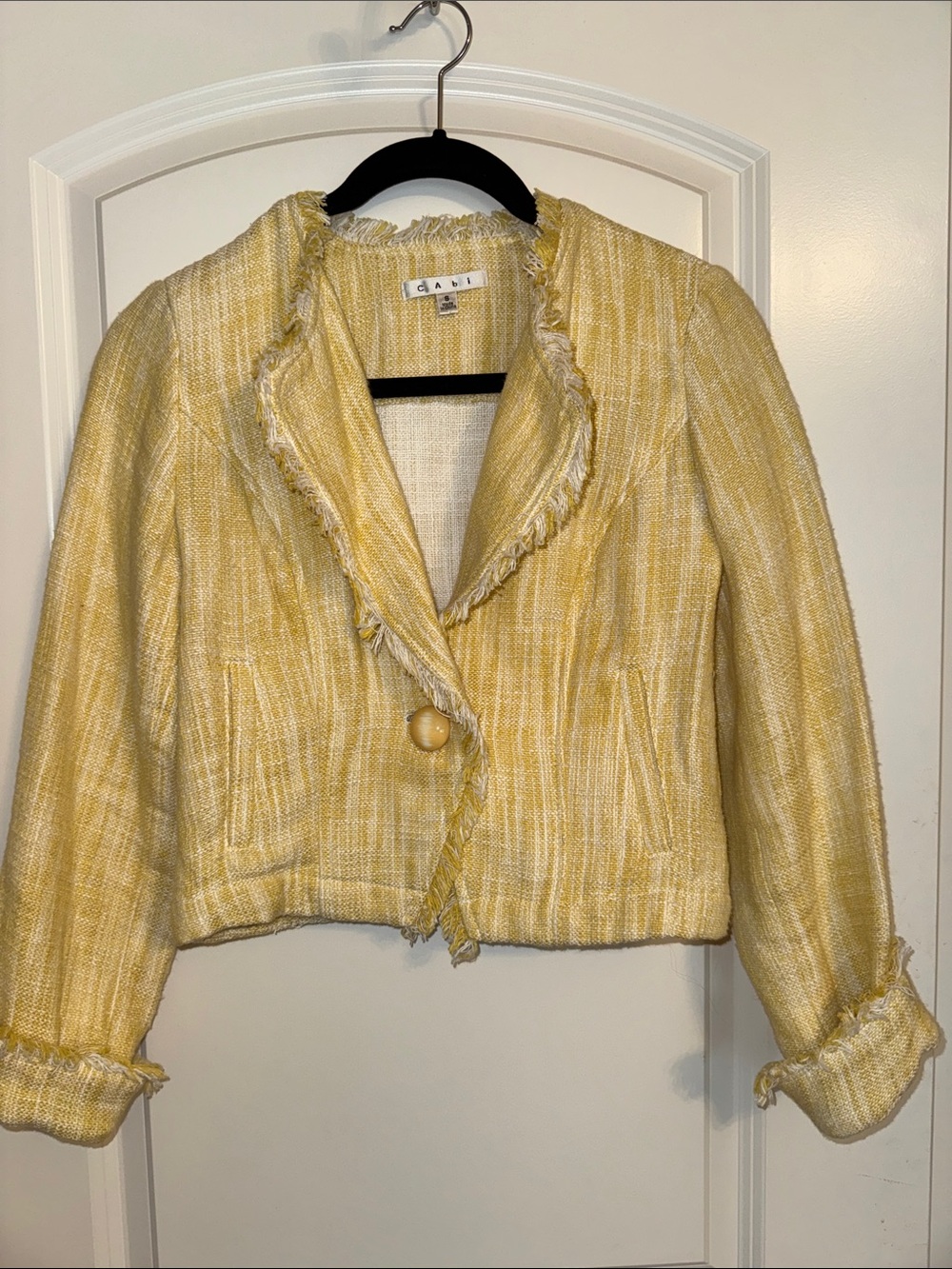 CAbi Yellow Frayed Tweed Blazer